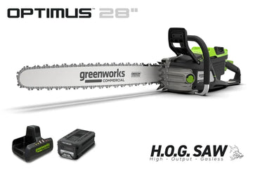 Greenworks OPTIMUS 82V 5.0kw 28" HOG Chainsaw Kit with CORE530 Battery & DP Charger | OCS800-C5DP-28