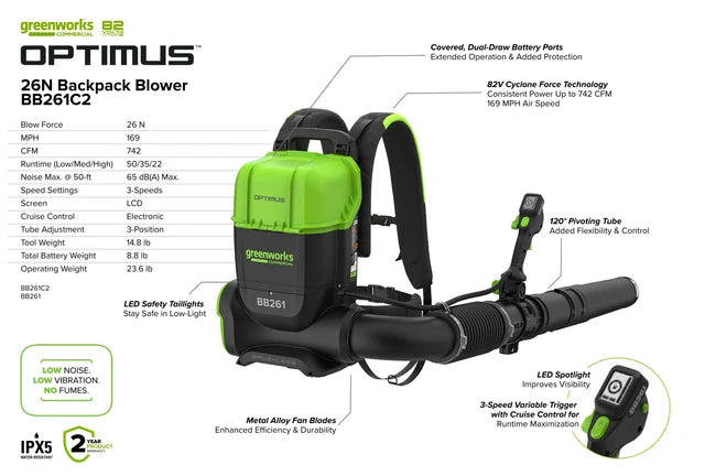 Greenworks OPTIMUS 82V 26N Backpack Blower | BB261