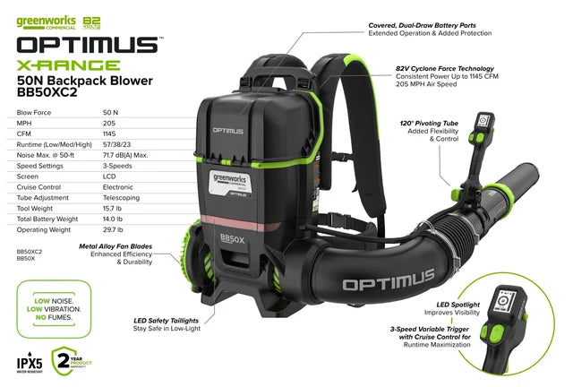 Greenworks OPTIMUS 82V 50N Backpack Blower | BB50X