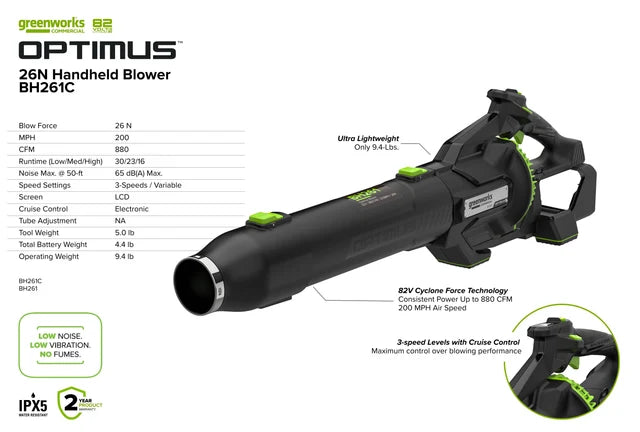 Greenworks OPTIMUS 82V 26N Handheld Blower | BH261 (Tool-Only)
