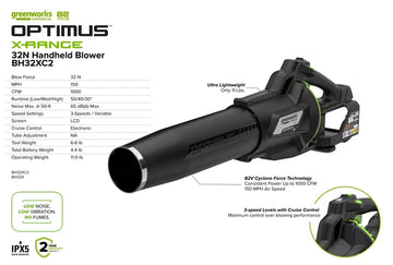 Greenworks OPTIMUS 82V 32N Handheld Blower | BH32X - 0