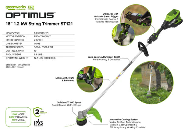 Greenworks 82v 1.2kW Optimus  String Trimmer Core300 w/ Battery & Charger (ST121-C3DP)
