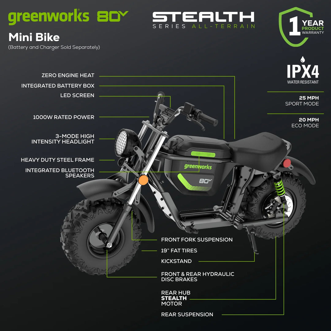 80V STEALTH Series Electric Mini-Bike (Tool Only) (MB80L00)