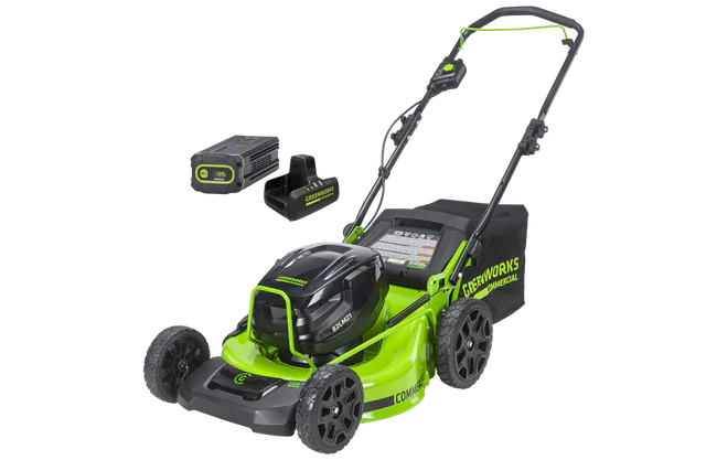 Greenworks 82V 21" Brushless Push Mower with 5Ah Battery and Dual Port Charger (82LM21-5DP)