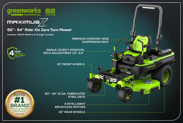 Greenworks 82V 54" Maximus Zero-Turn Mower (MZ548 / OZ354)