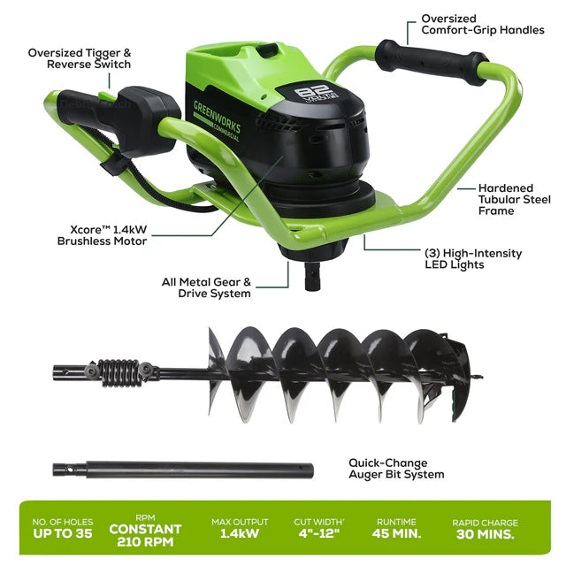 Greenworks 82V Earth Auger Kit w/ 4Ah Battery and Dual Port Charger (82EA8-4DP)