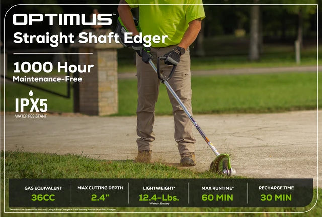 Greenworks OPTIMUS 82V Straight Shaft Edger with CORE400 Batteries and Dual Port Charger | ES161-C4DP