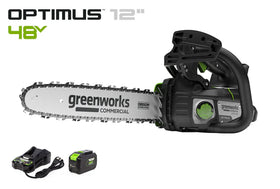 Greenworks OPTIMUS 48V 12" Top-Handle Chainsaw Powerhead, 48V 4 Ah Battery, 5A Charger (OTS350-T4SC-12)