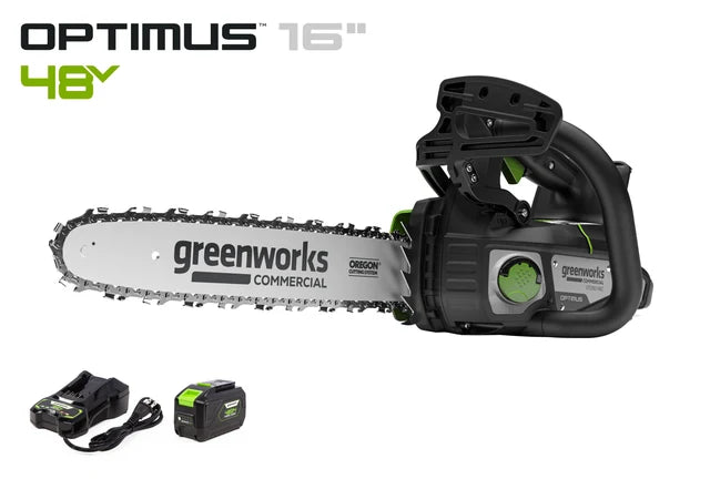 Greenworks OPTIMUS 48V 16" Top-Handle Chainsaw Powerhead, 48V 4 Ah Battery, 5A Charger | OTS350-T4SC-16