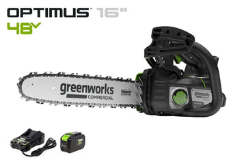 Greenworks OPTIMUS 48V 10" Top-Handle Chainsaw Powerhead, 48V 4 Ah Battery, 5A Charger | OTS350-T4SC-10