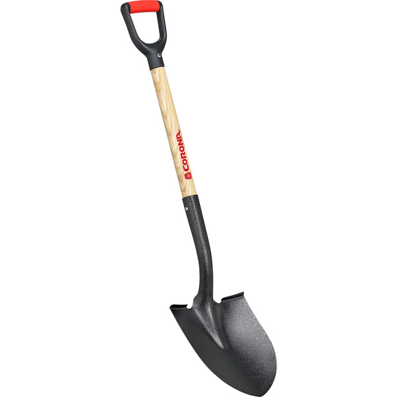 Corona® Round Point Shovel, 15-Gauge, 12 in. Head, 30 in. Wood Handle, Plastic D-Grip (SS 26010)