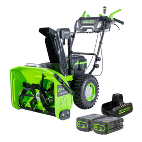 Greenworks 82V Dual Stage Snow Thrower with (3) 6Ah Batteries and Dual Port Charger | 82SN24D-63DP | Arns Equipment Calgary