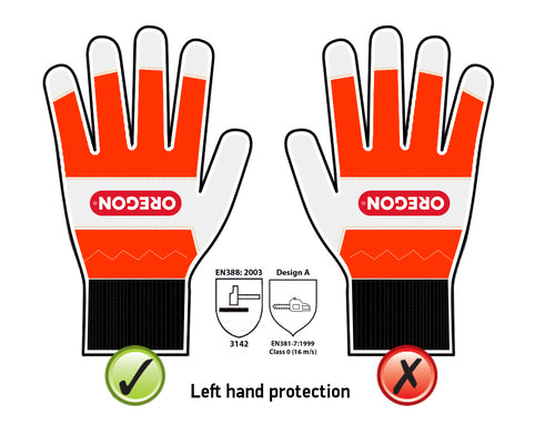 Oregon® Chainsaw Left-Hand Protection Leather Gloves – Extra Large (size 11) (91305XL)
